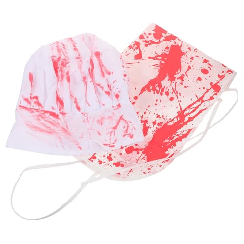 minkissy 1 Set Blutiges Halloween Kostüm Kochschürze Hut Zombie Kostüm – Gruselige Blutbespritzte Schürze Halloween Party Requisiten Für Horror House Cosplay Dress Up von minkissy