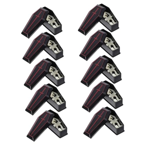 minkissy 10 Sätze Mini Sargboxen Schwarz mit Schädel Kunststoff Halloween Deko Scherzartikel Kleine Aufbewahrungsboxen für Süßigkeiten Schmuck Partyaccessoires Kompakte Halloween von minkissy