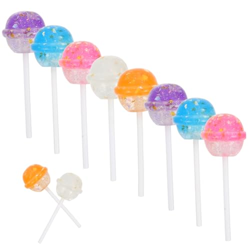 minkissy 10 Stück Teiliges Bunte Resin Lutscher Deko mit Glitzer Langlebige Candy Cane Simulation Realistisch und Verschleißfest als Partygeschenk DIY Zubehör für Kinderzimmer und von minkissy