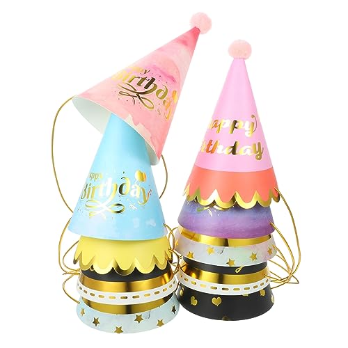 minkissy 10 Stück Teiliges Kindergeburtstag Papierpartyhut Bunte Geburtstagskappen Partyhüte für Jungen Mädchen Festliche Kopfbedeckung Kindergeburtstag Zubehör Zufällige Zufällige Farbe von minkissy
