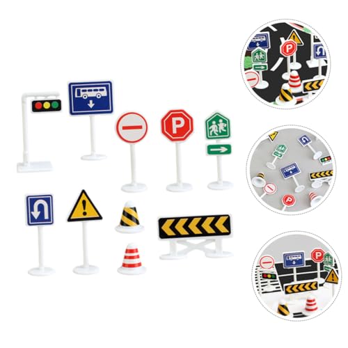 minkissy 10 Stück Teiliges Miniatur Verkehrsschild Spielset aus Stabilem Realistische Bunte Straßensperren Pädagogisches Verkehrserkennungsmodell für Fördert Spielerisches Lernen und von minkissy
