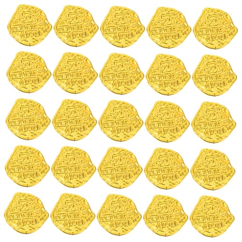 minkissy 100 Stück Goldene Piratenmünzen Plastik Spielmünzen Leichtes Design Vintage Stil Für Piratenparty Partydeko Klassenzimmer Belohnung Partyzubehör von minkissy