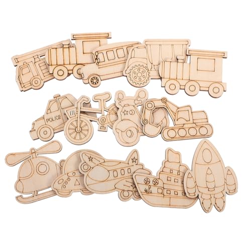 minkissy 100 Stück Holzfahrzeug Ausschnitte für DIY Kunstprojekte Unbemalte Holzformen von Zug Fahrrad Flugzeug und Mehr für Kreative Bastelarbeiten und Partydekorationen von minkissy