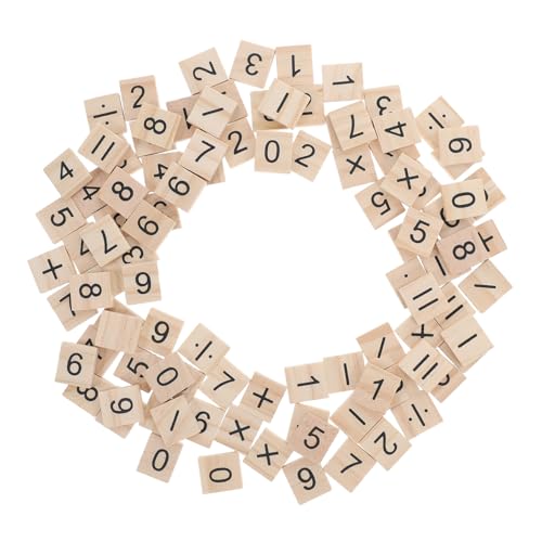 minkissy 100 Stück Montessori Holz Zahlen Symbolplättchen Plus Symbole Mini Lernspielzeug für Frühkindliche Mathematik Interaktive Bastel Dekorationswürfel von minkissy