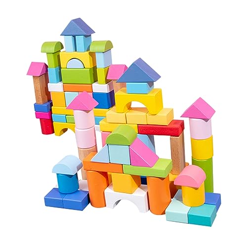 minkissy 100 Stück Teiliges Pädagogisches Holzspielzeug Bauklötze Geometrische Bausteine aus Natürlichem Holz für Kleinkinder von Kreativität und Räumlichem von minkissy
