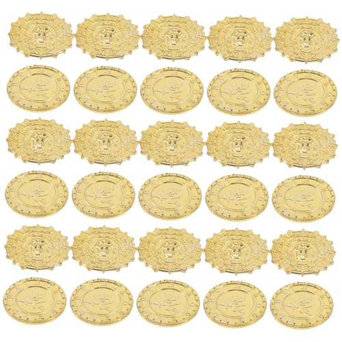 minkissy 100 Stück Teiliges Piraten Schatzspielzeug aus Robustem Kunststoff Goldfarbene Piratenmünzen mit Totenkopfprägung für Schatzsuche Partydekoration und Kindergeburtstagsspiel von minkissy