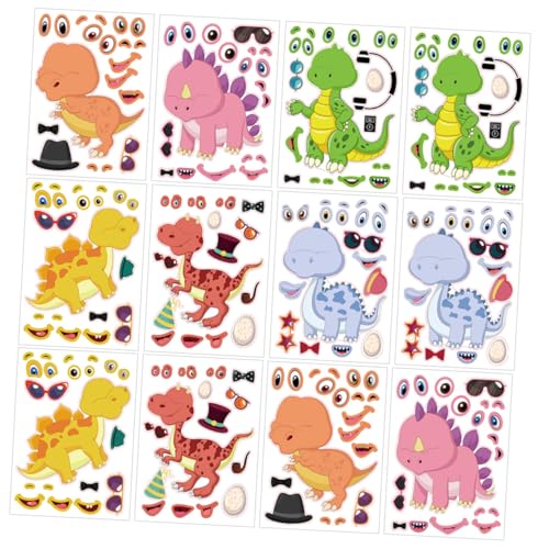 minkissy 12 Blatt Teiliges Dinosaurier Puzzle Sticker DIY Cartoon Aufkleber Kinderfreundlich Selbstklebend Abziehbar Party Dekoration Wand Möbel Fenster Zubehör von minkissy