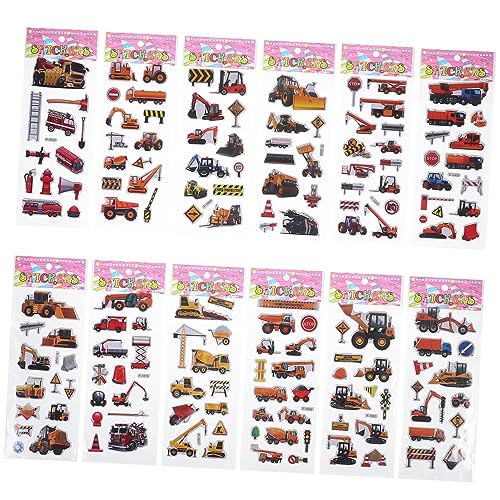 minkissy 12 Stück Teiliges Aufkleber Set Verkehrs und Baufahrzeuge Wasserfeste Sticker mit Bagger LKW und Bulldozer Motiven Stark Haftend für Jungs und Mädchen Spielspaß und Belohnung von minkissy