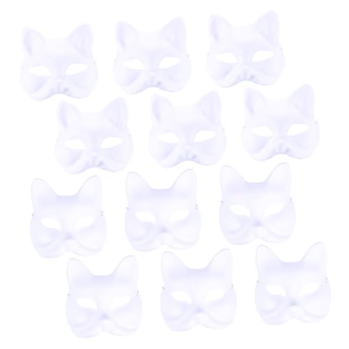 minkissy 12 Stück Teiliges DIY Pulp Tiermasken aus Papier Leichte Unbemalte Tiergesichtsmasken mit Fuchs und Katzenmotiven zum Bemalen für Karneval Kostümparty und Maskenball von minkissy