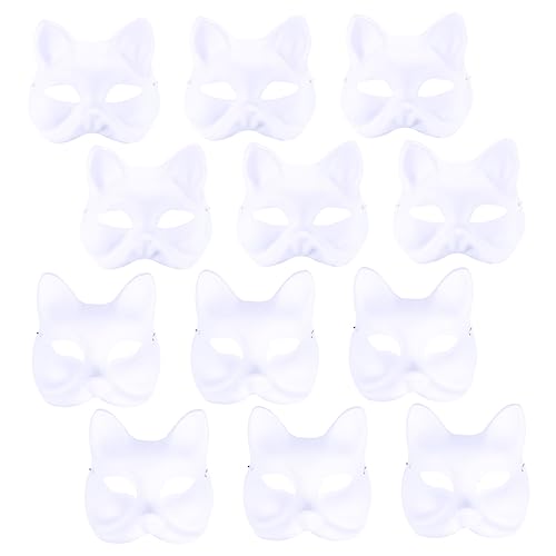 minkissy 12 Stück Teiliges DIY Tiermasken aus Papierpulp Leichte Blanko Katzen und Fuchsmasken zum Bemalen für Erwachsene für Maskerade Karneval und Partys von minkissy
