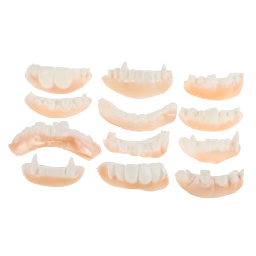minkissy 12 Stück Teiliges Halloween Gebiss Realistische Vampirzähne und Fangzähne für Halloween Kostüme Cosplay und Mottopartys Gruselige Party Accessoires für Erwachsene von minkissy