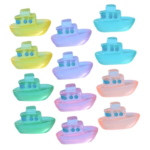minkissy 12 Stück Teiliges Mini Boot Deko Leuchtende Resin Boote Bunte Mikrolandschaftliche Miniatur Schiffe Detailreiche DIY Gartendekoration für Balkon Garten Auto und Schreibtisch von minkissy