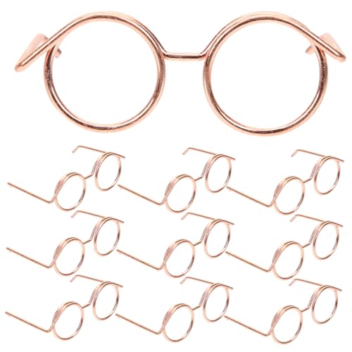 minkissy 12 Stück Teiliges Mini Puppenbrillen aus Metall Runde Rahmenlose Spielzeugbrillen ohne Gläser Langlebiges DIY Zubehör für Puppenkleidung und Bastelprojekte Roségoldfarben von minkissy