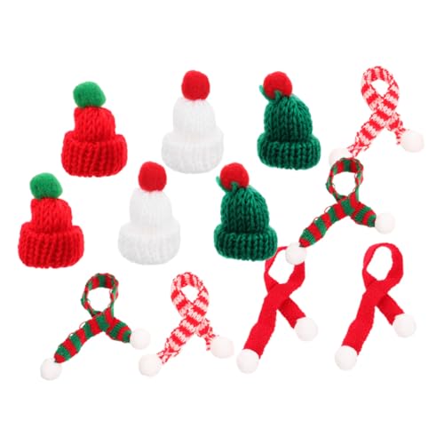minkissy 12 Stück Teiliges Mini Strick Weihnachtsmützen und Schals Rot Weiß Grün für DIY Basteln Miniatur Weihnachtsbaumschmuck Puppenzubehör Kuscheliges Garn Festliche Dekoideen von minkissy