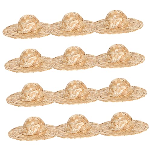 minkissy 12 Stück Teiliges Mini Strohhüte aus Leichtem Stroh Handgefertigte Robuste Puppenkopfbedeckung für DIY Puppenzubehör und Kreative Sommermützen Dekoration von minkissy