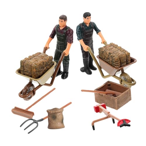 minkissy 12 Stück Teiliges Miniatur Bauernhof Zubehör Set mit Bauernfiguren und Schubkarre für Mikro Landschaften Mini und Spielzeugdekorationen von minkissy