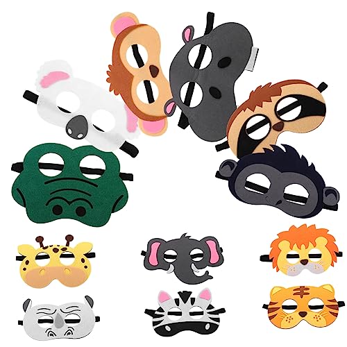 minkissy 12 Stück Teiliges Set Tiermasken aus Filz für Halloween Cosplay Masken Cartoon Tiermasken für Partys und Festlichkeiten Sicher und Langlebig von minkissy