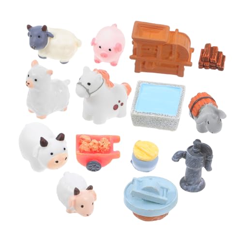 minkissy 14 Stück Teiliges Miniatur Bauernhof Tiere Realistische Harzfiguren für DIY Aquarium Deko und Puppenhaus Enthält Schafe Schweine Kühe Hunde und Dekorative Heuballen von minkissy