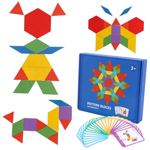 minkissy 155 Teiliges Holzpuzzle mit Bunten Geometrischen Formen Tangram Puzzle Lernspielzeug für Aufbewahrungsbeutel Fördert Kreativität und Hand Augen Koordination von minkissy