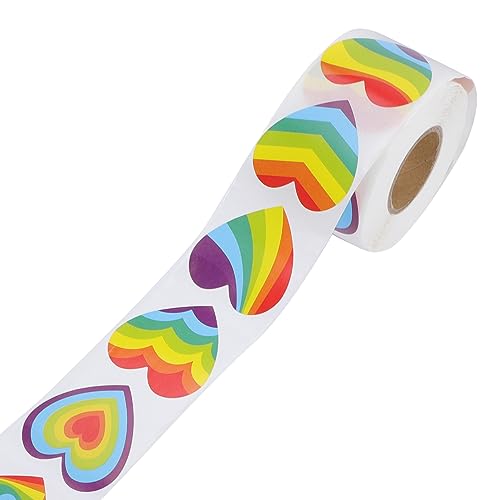 minkissy 1Rolle Pride Rainbow Herzaufkleber Rolle Selbstklebende Regenbogen Sticker für Hochzeiten Valentinstag und Geschenkverpackungen für Etiketten und Dekorationen von minkissy