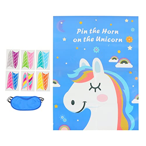 minkissy 1Satz Einhorn Partyspiel für Kreatives Spiel mit Pin Horn Einzigartiges Spiel für Geburtstagsfeiern und Klassenzimmerpartys Weiche Augenbinde Spaß und Praktische von minkissy