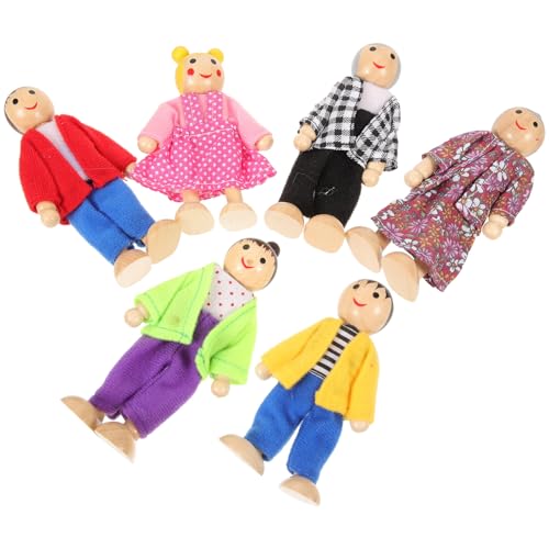 minkissy 1Satz Familienpuppen aus Holz Flexible Kleine Figuren für Rollenspiele und Kreative Interaktion Sicheres Langlebiges für Mädchen für Zuhause und Lernzentren von minkissy