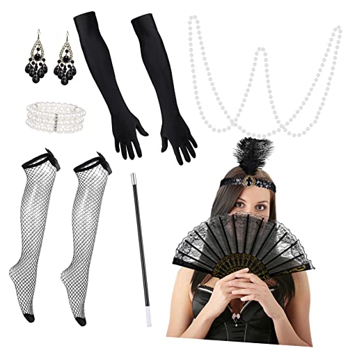 minkissy 1Satz Flapper Kostümzubehör für Frauen Teilig mit Stirnband Ohrringen Halskette Langen Handschuhen Strümpfen Fächer Jahre Themenpartys minkissy 1Satz Flapper Kostümzubehör für Frauen Teilig mit Stirnband Ohrringen Halskette Langen Handschuhen Strümpfen Fächer Jahre Themenpartys von minkissy