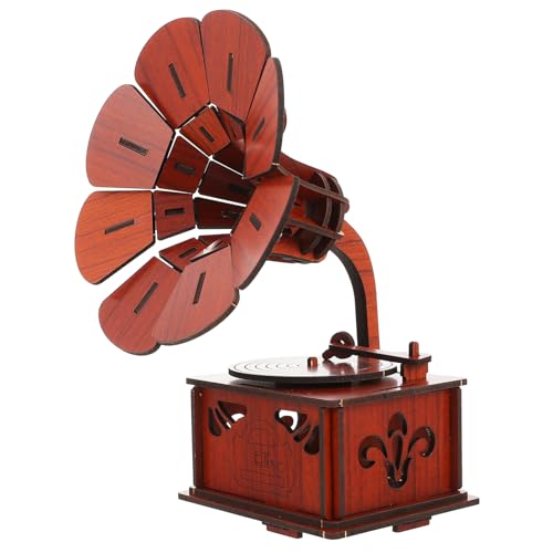 minkissy 1Satz Holz Puzzle Grammophon Modell Kreatives DIY für Fantasie und Kreativität Perfektes Rotbraun für Weihnachten von minkissy