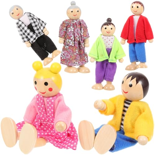 minkissy 1Satz Holzpuppenfamilie Spielzeugpuppen Bewegliche Figuren für Rollenspiele und Kreative Aktivitäten für Puppenhäuser von minkissy