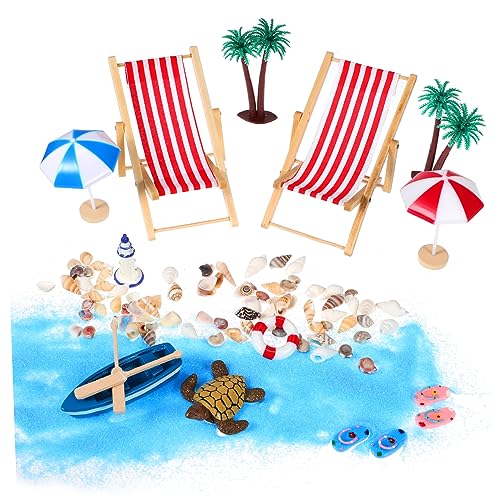 minkissy 1Satz Miniatur Strand Dekorationsset Faltbare Mikrolandschaft Zubehör Realistische Strandkorbschirme und Stühle für Kreative Strandspielmöglichkeiten von minkissy