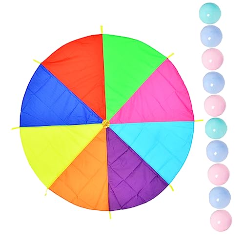 minkissy 1Satz Regenbogen Fallschirmspielzeug für Outdoor Kooperationsspielzeug mit Bunten Bällen für Gruppenaktivitäten und Geburtstagsfeiern Fördert Intelligenz und von minkissy