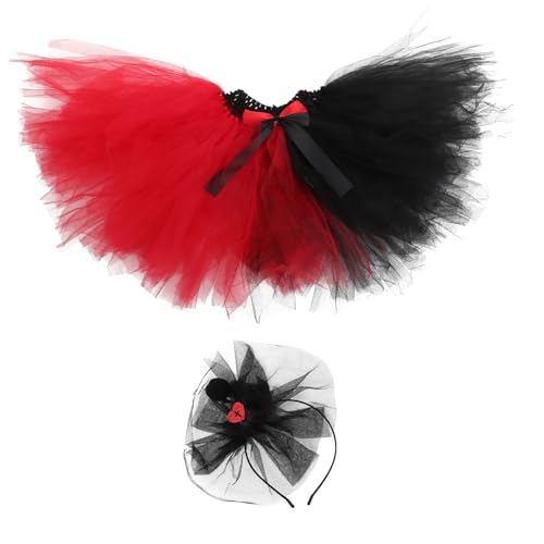 minkissy 1Satz Schwarzer Roter Tüllrock mit Hut Haarreif für Damen Elegantes Party Outfit für Halloween Feiern Langlebig Atmungsaktiv von minkissy