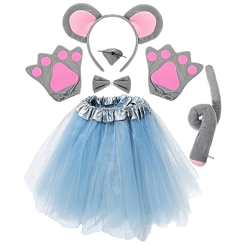 minkissy 1Satz Teiliges Kostüm Set Für Ohren Haarband Nase Schleife Grauem Tüllrock Halloween Kostümparty Zubehör von minkissy