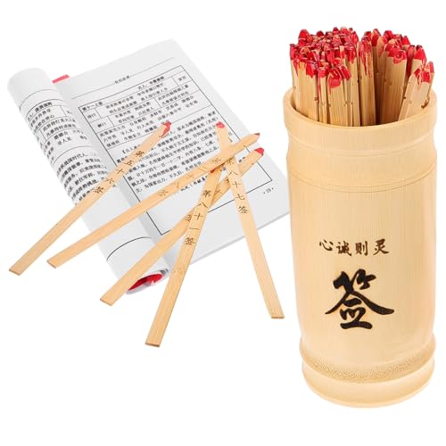 minkissy 1Satz Wahrsagespiel mit Glücksstäben Bambuseimer und Chinesischem Wahrsagungsbuch für Buddhistische Rituale Familientreffen und Neujahrsfeiern von minkissy