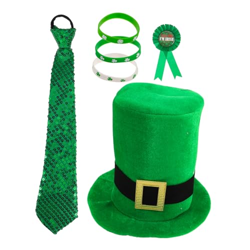 minkissy 1satz Patrick's Day Kostümzubehör Grüner Hut Halsband Und Shamrock-dekoration Für Festlichkeiten Partys Und Irische Feiern Teiliges Set Für Kreative Kombinationen von minkissy
