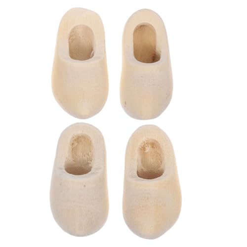 minkissy 2 Paare Mini Holzschuhe Unlackierte Deko Holzschuhe für Puppenhaus DIY Blank Schlüsselanhänger Realistische Miniatur für Puppenhaus Dekoration von minkissy