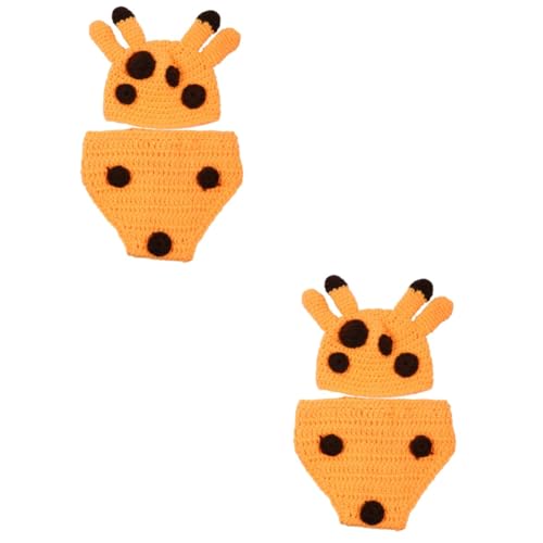 minkissy 2 Sätze Giraffen Kostüm für Neugeborene Kreatives Outfit mit Gestrickter Mütze Shorts Gelb für Monate Atmungsaktiv Hautfreundlich Fotoshootings von minkissy