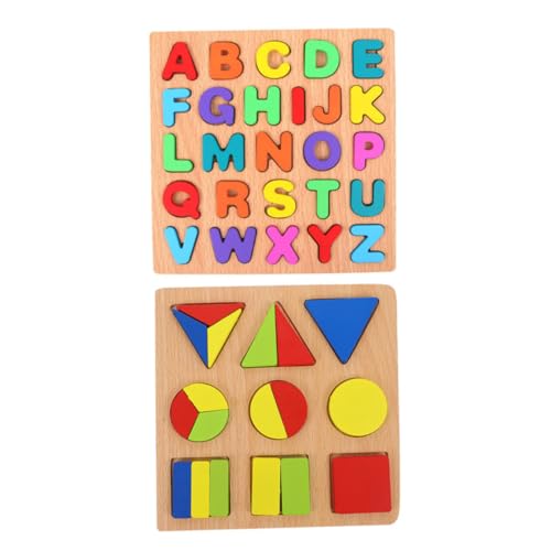 minkissy 2 Sätze Holz Lernspielzeug Buchstaben und Formen Matching Pädagogisches Sortierspiel für Geometrischen Formen Bunte Blöcke Holzpuzzle zur Kognitiver Fähigkeiten von minkissy