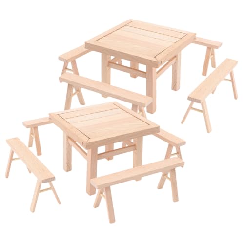 minkissy 2 Sätze Holz Puzzle Möbel Teilig DIY Möbel Modell Tisch und Stühle Vintage Stil Handmontiertes Holzspielzeug für Puppenhaus Dekoration Miniatur Wohnzimmerszene von minkissy