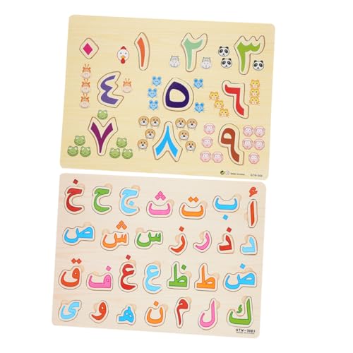 minkissy 2 Sätze Holzpuzzle für Teiliges Arabisches Buchstaben und Zahlen Puzzle Kognitive Entwicklungsspielzeuge aus Sicherem für Kleinkinder und Vorschulkinder von minkissy