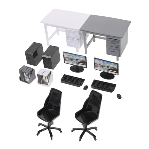 minkissy 2 Sätze Maßstab Mini-pc Schreibtisch Stuhl Buch Modell für Kreatives Rollenspiel und Puppenhaus Dekoration von minkissy