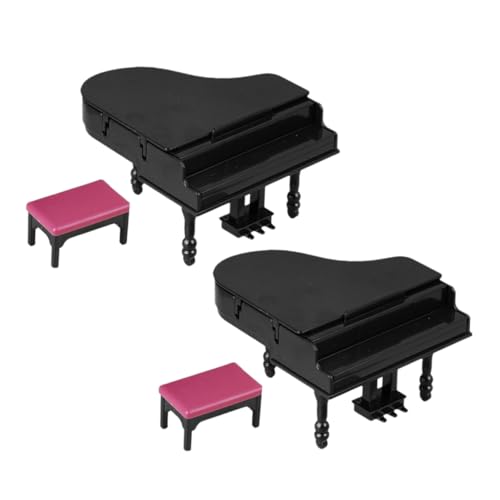 minkissy 2 Sätze Miniatur Dollhouse Flügel Piano Set mit Hocker Teiliges Kleines Musikinstrument Modell Leichtes Tragbares für Puppenhaus DIY Mikro Landschaft Büro und Wohnraumgestaltung von minkissy