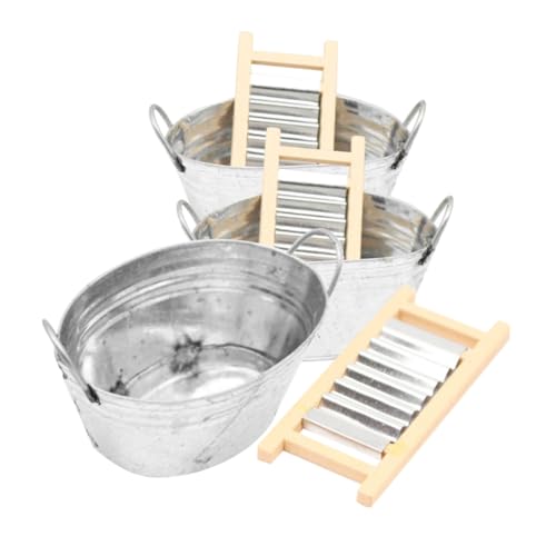 minkissy 2 Sätze Miniatur Puppenhaus Zubehör Set Mini Waschbecken mit Waschbrett aus Widerstandsfähige Miniaturmöbel für Puppenhaus Dekoration und DIY Wohnzimmerszene von minkissy