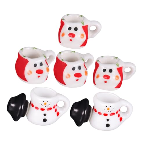minkissy 2 Sätze Miniatur Schneemann Tee Set aus Keramik mit Miniatur Tassen und Teekannen Detailreiches Puppenhaus Zubehör für Fantasievolles und Festliche Weihnachtsdekoration von minkissy
