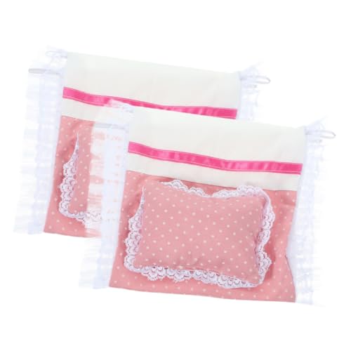 minkissy 2 Sätze Teiliges Puppenbett Bettwäsche Set Rosa Miniatur Bettdecke und Kissen Weiche Puppenbettwäsche für Puppenhaus Schlafzimmer Langlebiges Komfortables Zubehör für Puppenbett von minkissy