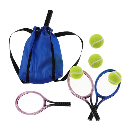 minkissy 2 Satz Mini Tennisrackets mit Ball Miniatur Puppenhaus Sportzubehör Realistische Modelle Leicht Dekorativ für Puppenhaus und Rollenspiele von minkissy