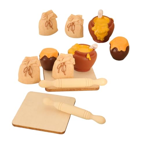 minkissy 2 Satz Miniatur Puppenhaus Küchen Zubehör mit Nudelholz Honigglas und Mehltüte Detailreiche Holz und Harzmodelle für DIY Szenenbau Fotorequisiten und Sammler von minkissy