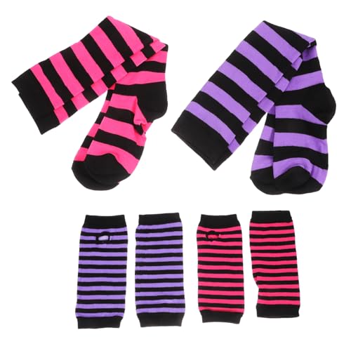 minkissy 2 Sets Ringelsocken Set Armstulpen Für Lustige Lange Strümpfe Lange Socken Beinstulpen Bein Und Armstulpen Socken Armstulpen Armsocken Polyester von minkissy