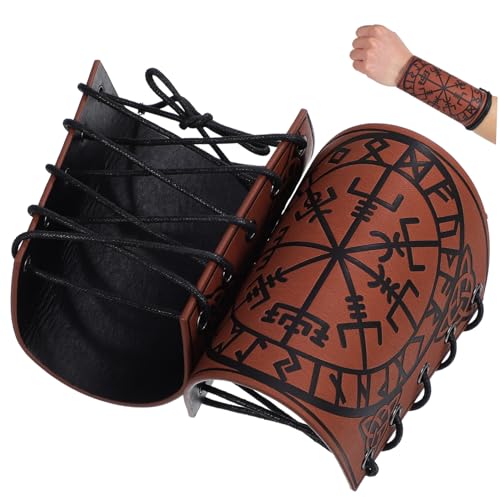 minkissy 2 Stück Mittelalterliche Armschienen PU Geprägte Handgelenkschützer Verstellbare Arm Manschetten für Cosplay und Kostüm Zubehör von minkissy