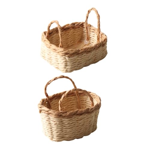 minkissy 2 Stück Handgewebtes Miniaturkorb Set Handgefertigte Mini Aufbewahrungskörbe Leichte Miniatur Dekoration für Puppenhäuser als Sammelstück und Kreatives Spielzubehör von minkissy